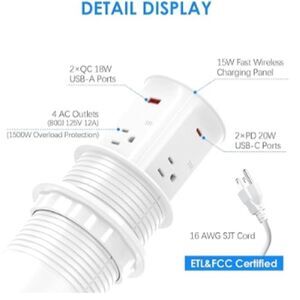 Pop Up Countertop Outlet 3.15, 15W Wireless Charger, 4 Outlets 4 USB Ports, NWT